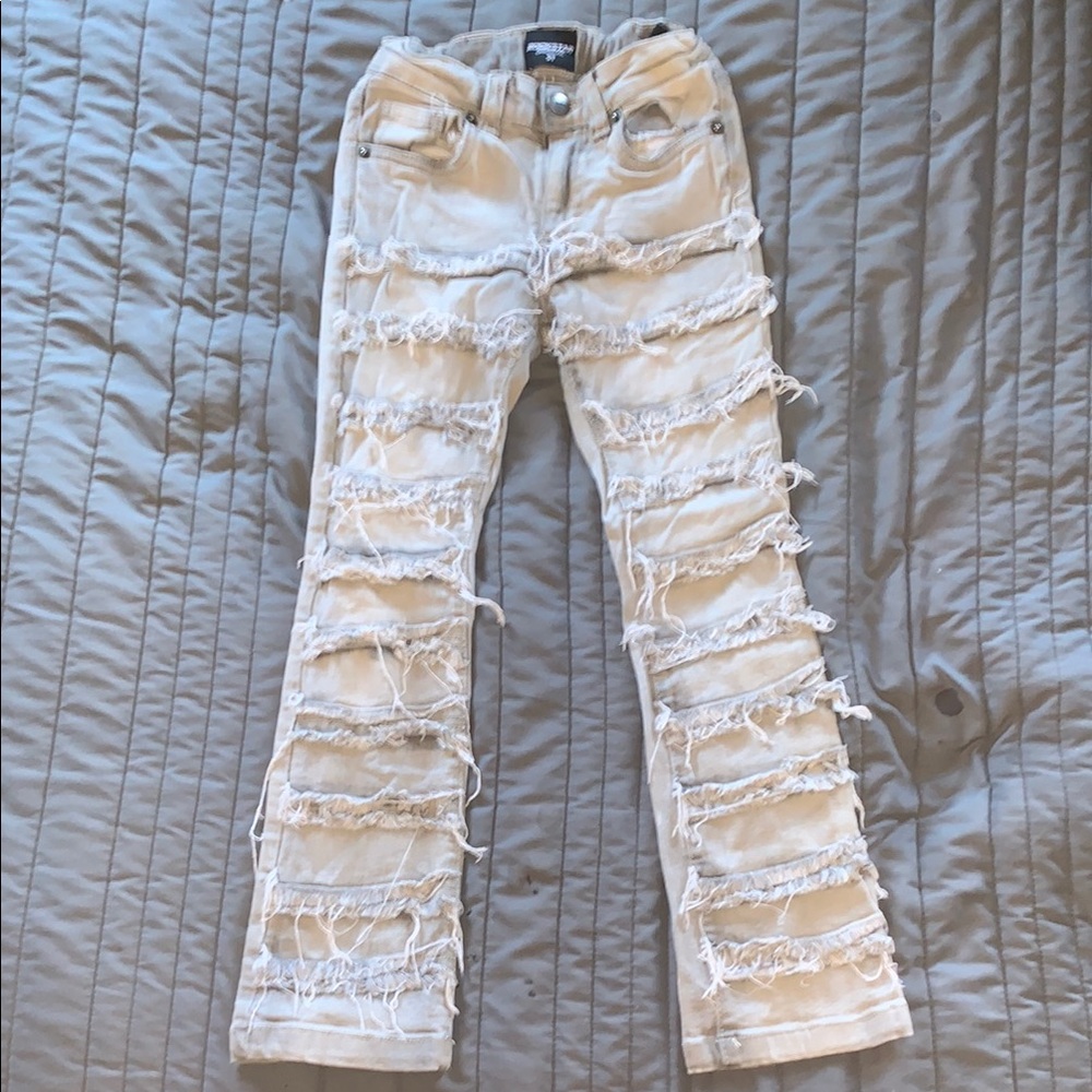 Distressed Cream Jeans
